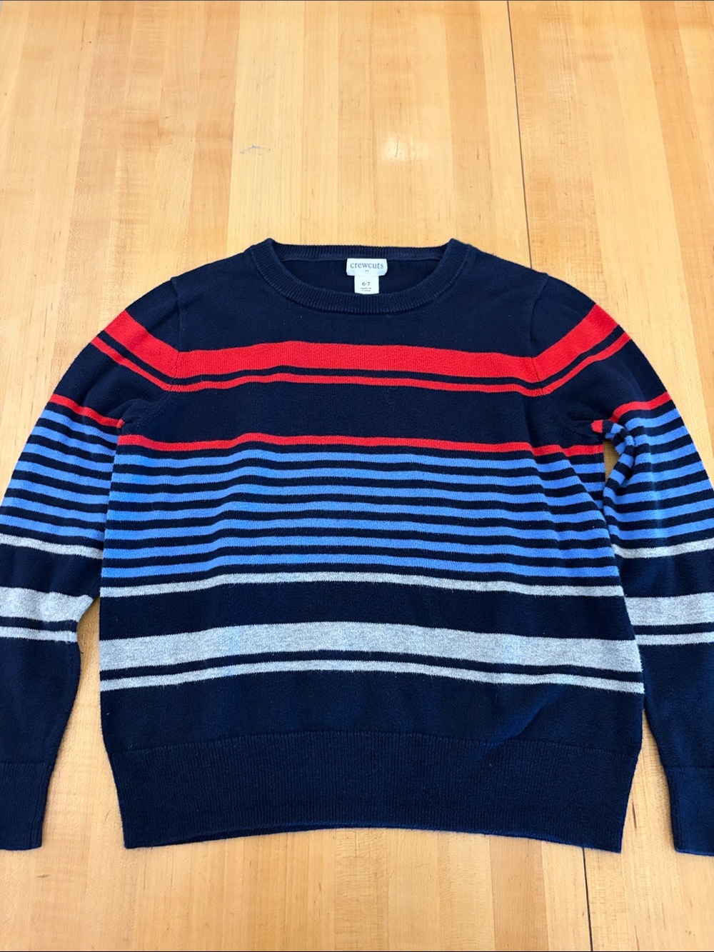 Crewcuts Navy Sweater with Red, Blue & Light Gray Stripes